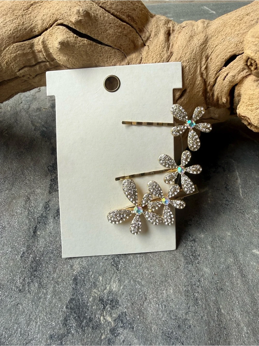 New🌟Anthropologie-Rhinestone Flower Bobby Pins - Gold Tone